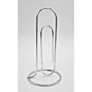 Vintage Chrome Paper Clip Memo Holder Desktop Note Stand 5.5" Tall 3" Base